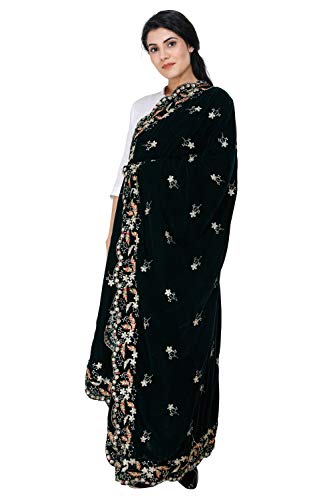 Velvet Dupatta from Amritsar with Embroidered Flowers and Sequins - Velvet3