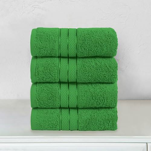 Image of Elegant Comfort Three Line Popcorn Towel Set for Bathroom 16 x 28 inches, Premium Hotel Quality 4-PACK Hand Towels, 100% Turkish Cotton, Soft and Durable, Quick Dry and Highly Absorbent, Emerald Green