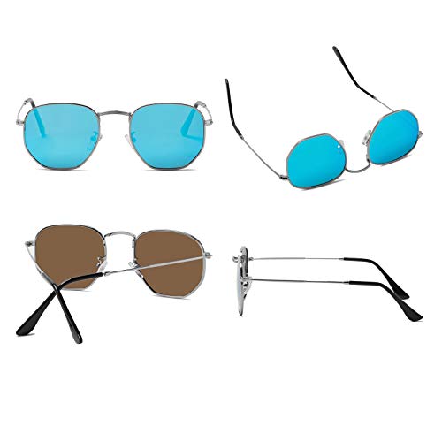 Image of Hipster Hexagonal Polarized Sunglasses Men Women Geometric Square Small Vintage Metal Frame Retro Shade Glasses