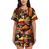 Cadeaux : cet ensemble de pyjama d'été pour femme à imprimé condiments épices est un cadeau parfait pour une mère, une petite amie, une épouse, une fille, un anniversaire, la Saint-Valentin, une fête de demoiselle d'honneur ou d'autres festivals. Obtenez ce pyjama pour votre chérie, elle pensera à vous tous les jours pendant la maison.