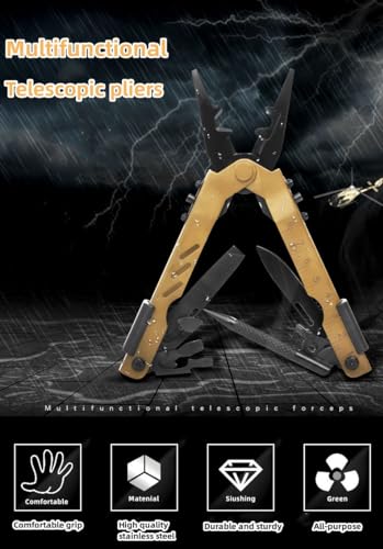 13 in 1 Portable Multifunction Tool Pliers Screwdrivers ire Stripper Folding Plier Pocket Cutter EDC Combination Tools for Outdoor Camping Fishing (Desert Colour)