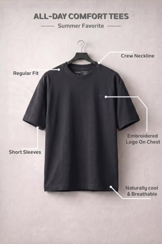 Image of Van Heusen Men's Crew Neck T-Shirt - Soft & Breathable Cotton | Regular Fit | Comfortable Everyday Casual Wear | Short Sleeves | Summer Favorite |Solid Colors | Style 60052|Available in Pack of 1 & 2
