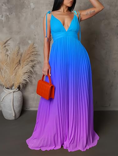 Image of ZVO Women Maxi Dress Sexy Cocktail Party Long Dress Summer Loose Beach Dresses A-line Pleated Halter Dress