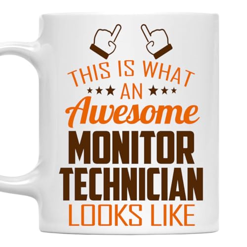 MONIZILUCKY Awesome Monitor Technician Mug 11oz – This Is What an Awesome Monitor Technician Looks Like – 11oz White Ceramic Coffee Cup Gift for Work Office, Coworker, Birthday, Christmas