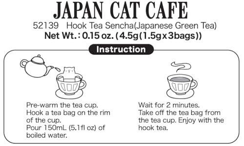 Cute Cat Shaped Tea Bags, Set of 3 tea bags, Japanese Green Tea, &ndash; Japan Cat Caf&eacute; Green Tea Bags &ndash; Cat Gifts for Cat Lovers, Made in Japan