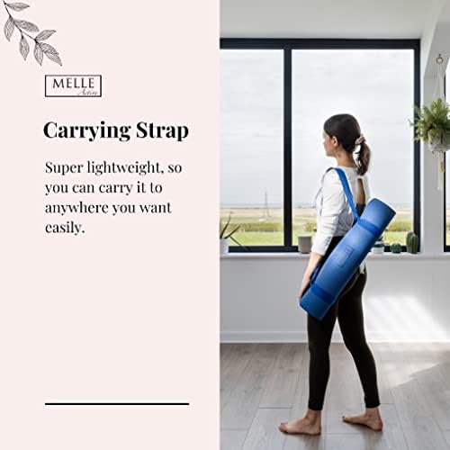 Melle Active - Eco Friendly Yoga Mat | WITH FREE MATCHING STRAP | TPE | Non Slip | Luxury Cushioned Comfort & Durable | 6mm Thick | Pilates | Lightweight, Blue