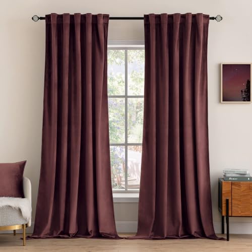 Image of MIULEE Velvet Curtains 52x96 inches 2 Panels Ruby Wine Blackout Curtains | Luxury, Bedroom Living Room, Thermal Insulated, Super Soft Window Drapes, Rod Pocket & Back Tab