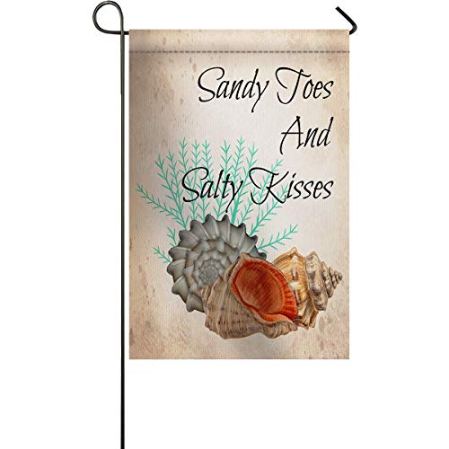 PartyShow Garden Flags, Oil Painting Seashell Conch Seaweed Vertical Double Sided Seasonal Yard/Lawn/Outdoor/Garden Flag Sandy Toes and Salty Kisses 12 x 18 inch
