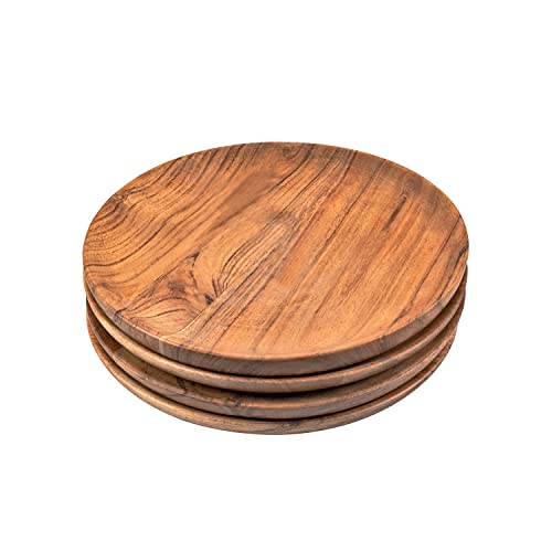 Set 4 Piatti Piani In Legno Di Acacia 20,3 Cm - Ideali Per Antipasti, Dessert, Taglieri Salumi O Decorazione Tavola