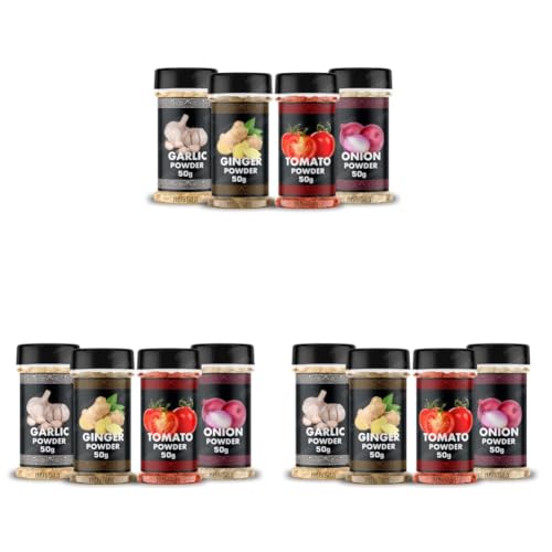 Image of HARIBAS Combo Dry Onion Powder, Garlic Powder, Ginger Powder (Adrak /Sunth) and Tomato Powder 50gm Each | For Cooking & Baking | Gluten Free Seasoning (Pack of 3)