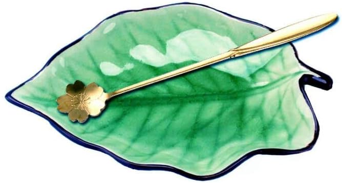 Soporte de cuchara de cerámica para encimera de cocina, estufa, mesa de comedor con bonita cuchara, forma de hoja, decoración moderna de granja, 7.5