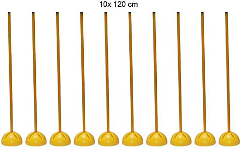 Boje Sport Lot de 10 Jalons Plastique, 120 cm, avec 10 socles Multi-Fonctions remplissables, Couleur: Jaune - 10x xs120y