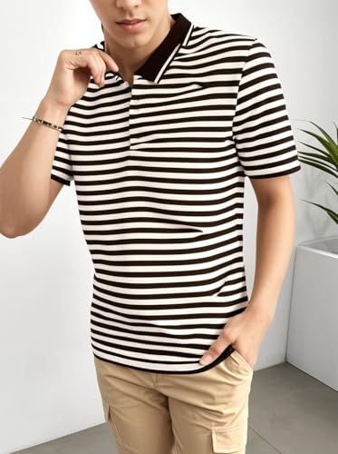 Image of Mack Jonney Men's Striped Cotton Rich Collar Neck T Shirt | Collar Tshirts | Half Sleeves | Striped-Regular Fit-MM485-nw