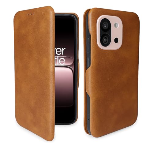 Image of Premium Vegan Leather Phone Cover with Card Slot - Slim, Durable, Privacy Protection, Kickstand Function, Elegant Flip Wallet Cases Compatible for OnePlus 13s 5G (Brown)