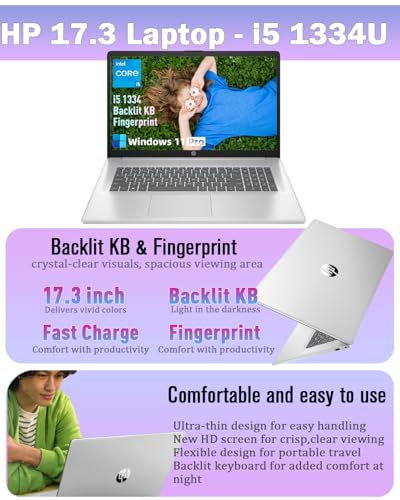 Image of HP Laptop, Intel 10-Core i5 1334U, 17.3 inch FHD+ 250 BrightView nits, Fast Charge, Backlit KB, Fingerprint, Windows 11 Pro, 64GB RAM, 2TB SSD. None-Touchscreen!