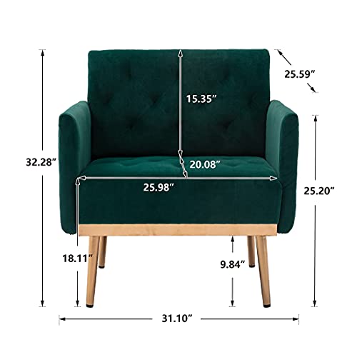 Sleerway Modern Velvet Single Sofa Chair, Upholstered Accent Living Room Chair, Comfy Armchair With Rose Golden Metal Legs, Tufted Chair For Reading Or Lounging (Green) #TOP6