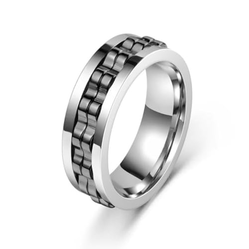 COYUN 1 Pcs Anillo Antiansiedad Antiestrés de 8 mm, Pulido Pesado, Accesorios de Moda,Anillos Hombre Negro,Acero Inoxidable Anillos Giratorios, Antiansiedad,Regalo para Hombres y Mujeres (Negro/Plata)