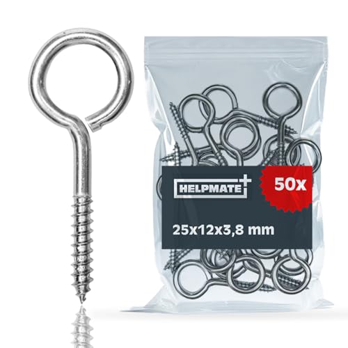 HELPMATE – Ringschraube 25x12x3,8x18 mm – galvanisch verzinkter Stahl – 50 Stück – Ösenschraube mit Holzgewinde