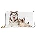 Produktbild JHGFG Mode Handtasche Reißverschluss Brieftasche Katze Hund zusammen auf weißem Telefon Kupplung Geldbörse Abendkupplung Blockieren Leder Brieftasche Multi Card Organizer