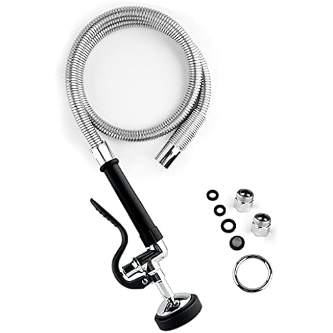 JZBRAIN Spray Valve with 45 inches Flexible Stainless Steel Hose High Pressure Pre Rinse Sprayer Nozzle Assembly for Commercial Kitchen Sink Faucet Wall/Deck Mount Cover