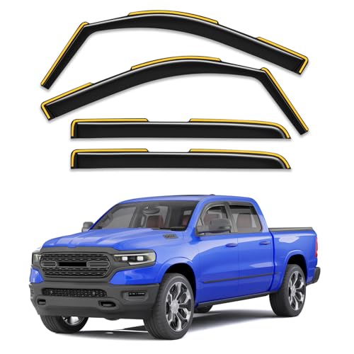 Breejoy in-Channel Window Rain Guards Fit for Dodge RAM 1500 (New Body Style Includes TRX) 2019-2026 Crew Cab Truck, Extra Durable Vent Visors Window Deflector Vent Shades Car Accessories -4 pcs