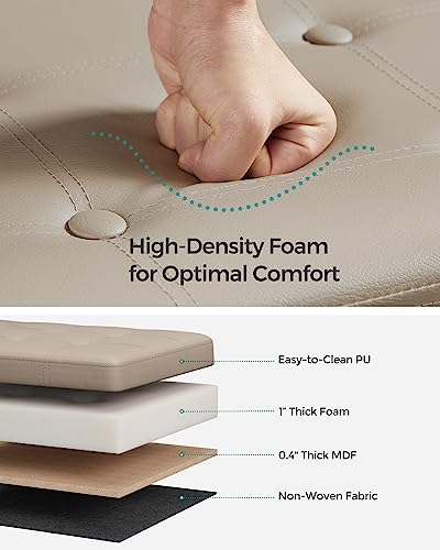 Image of SONGMICS Mazie Collection - 30 Inches Folding Storage Ottoman Bench, Ottoman with Storage, Foot Rest Stool, Load 660 lb, for Living Room, Synthetic Leather, Camel Brown ULSF040R01