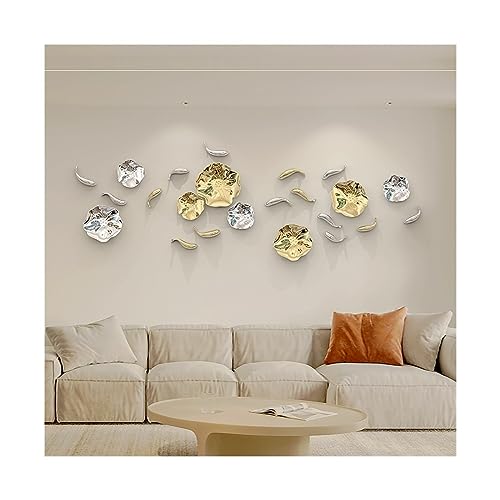 Résine stéréo carpe fish lotus leaf gold relief mural luxe - 4