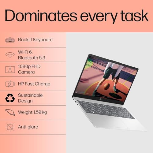 Image of Hp Laptop 15, 13th Gen Intel Core i5-1334U, 15.6-inch (39.6 cm), FHD, 16GB DDR4, 512GB SSD, Intel Iris Xe Graphics, FHD Camera w /Privacy Shutter (Win 11, MSO 2021, Silver, 1.59 kg) FD0492TU