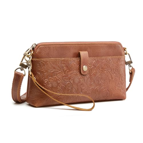 S-ZONE Leather Crossbody Bags for Women Small Bag Phone Purse RFID Blocking Clutch Purses Convertible Wristlet with 2 Straps3