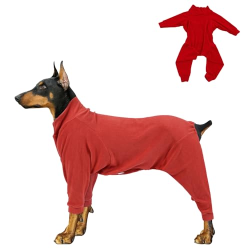 犬服 秋冬 ロンパース 中型犬 大型犬 ドッグウェア 厚手 保温 防寒 ペット服 暖かい カバーオール おしゃれ かわいい 犬の服 通気性 柔らかさ パーカー ルームウェア 防風 雪対策 脱毛保護 お出かけ 部屋着 お散歩 (赤,3XL)