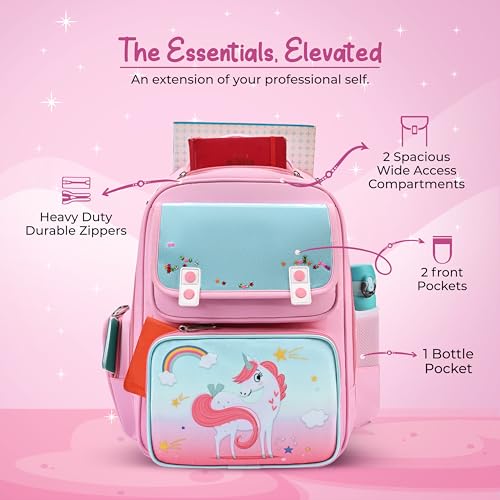 Image of Gear Starry Unicorn 16 inch /25L Medium Water Resistant School Bag | Casual Backpack | Daypack | Travel Backpack | Kids Bag for Boys /Girls (Pink - Blue)