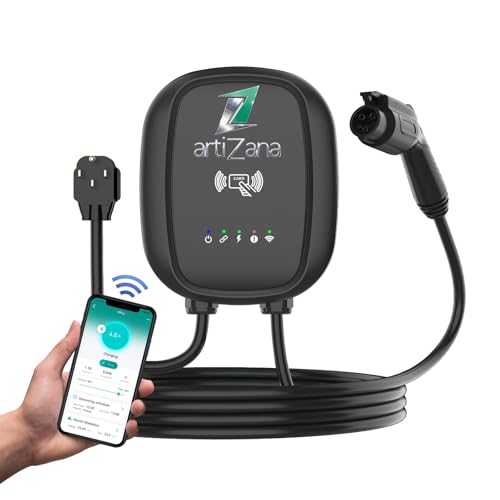 Level 2 EV Residential Charging Station 32 amps with Smart App Control, RFID Access, Indoor/Outdoor Use, Wall Mounted, Long Cable