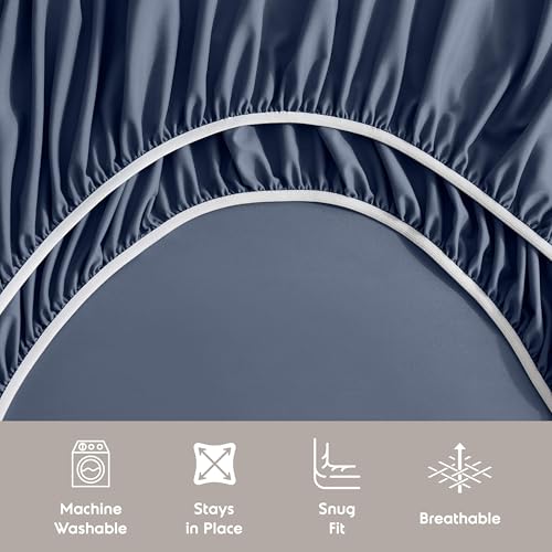 Image of Nestl Extra Deep Cal King Sheet Set - 6 Piece Breathable & Cooling Sheets - Hotel Luxury Bedding Set w /18-24 Inch Deep Pockets - Easy & Secure Fit - Super Soft, Wrinkle Free & Comfy - Navy Blue