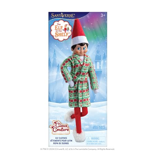 The Elf on the Shelf Claus Couture Snuggly Robe and Slippers Set – Cozy Holiday Outfit for Your Scout Elf - Includes Festive Christmas Robe and Slippers - Elf Ideas (Scout Elf Not Included)