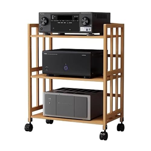 XingLi Movable AV Media Stand Audio Rack CD Player Stand Stereo Component Storage Cabinet With Adjustable Height Shelves, for Living, Gaming, Theater(3 Tier-88cm,W-50CM)