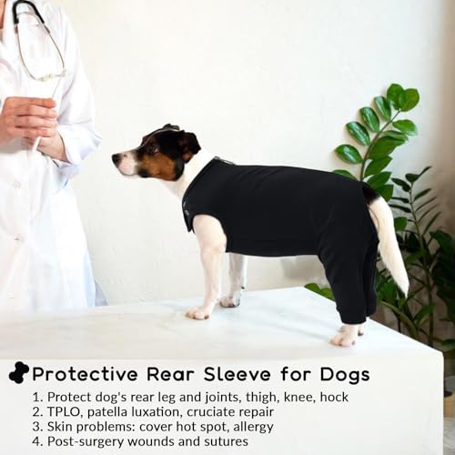 PUMYPOREITY Op Body Hund Nach Op Hündin Lange Beine Kastrationsbody Rüde Schutz Hinterbeine Leckschutz Hinten Ärmel(Schwarz, L)