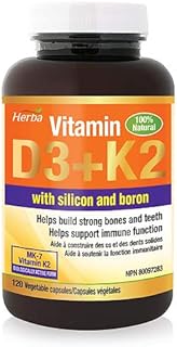 Herba K2 D3 Vitamin Supplement with Boron and Silica – 120 Capsules | Vitamin D3 K2 with Boron Supplement for Men and Women | Vitamin K2 MK-7 and Vitamin D3 1000 IU | Helps Build Strong Bones and Teeth
