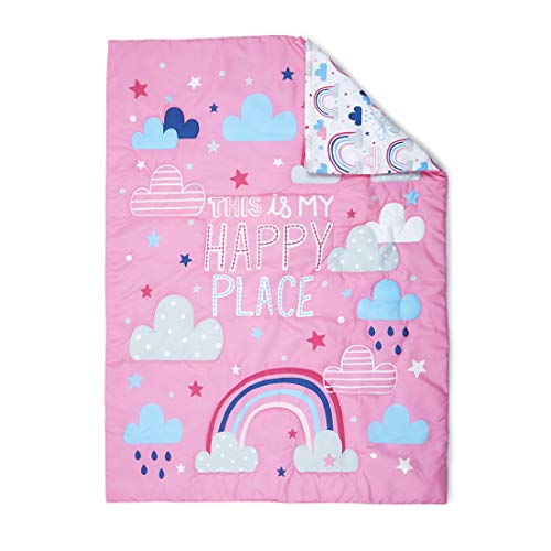 Image of Baby Boom Funhouse Let's Chase Rainbows 4 Piece Toddler Bedding Set - Includes Comforter, Sheet Set - Fitted + Top Sheet + Reversible Pillowcase for Girls Bed, Pink