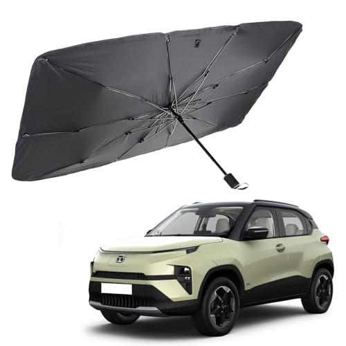 Image of Car Sunshade Windshield Umbrella Sunshade Compatible for Tata Punch EV Car Front Window Sun Protection Foldable Sun Shade Full Cover Windshield for Most Vehicles, Black, 1 Piece