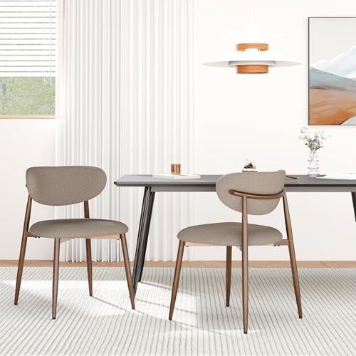 Image of MALOL Dining Chairs Set of 2, Upholstered Dining Room Chairs with Metal Legs and Anti Slip Pads, Curved Back Kitchen Chair for Home and Restaurant Use, Camel