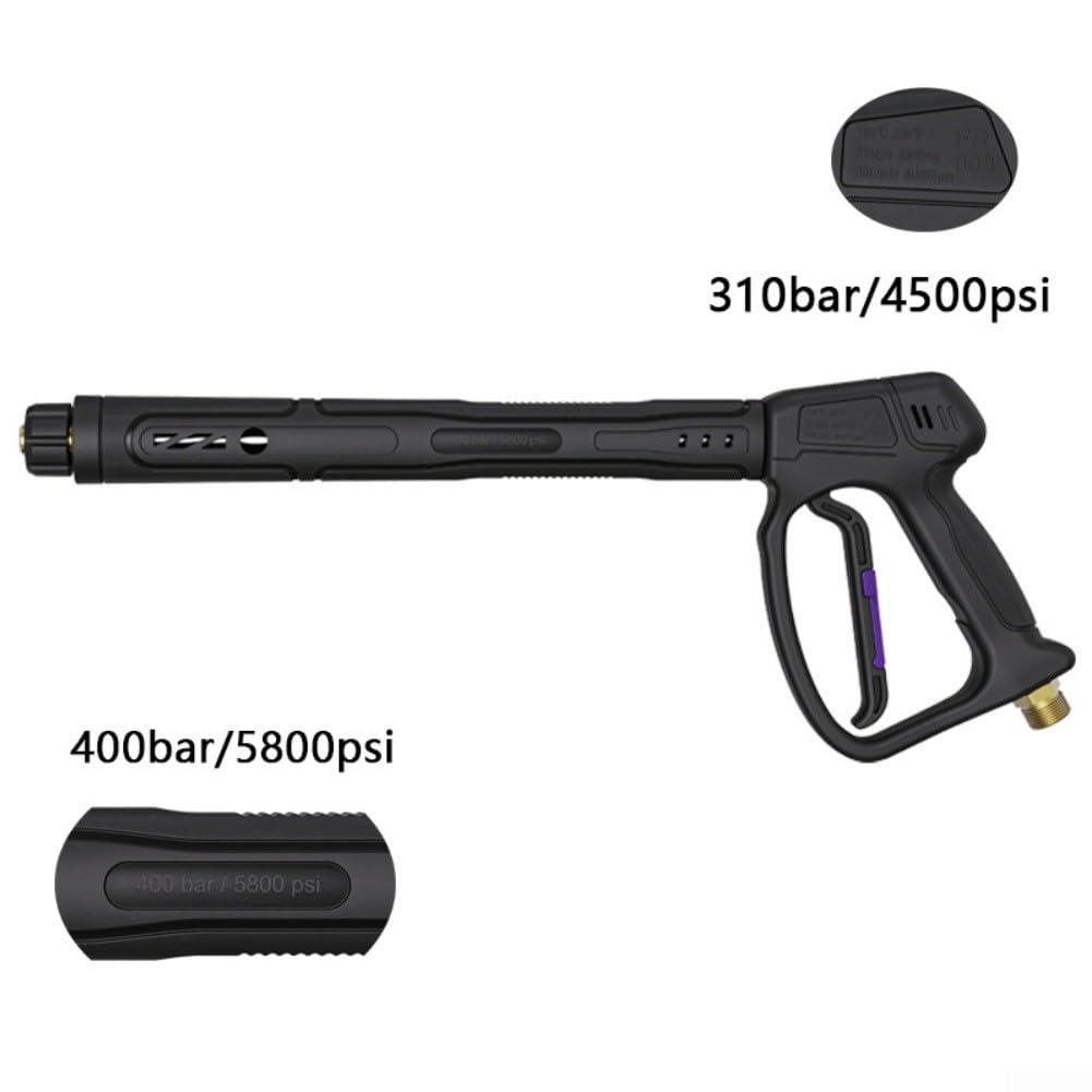 Pistola de lavado a presión de acero inoxidable con giro de 360° | Lanza ajustable y 5 boquillas | Spray resistente de 400 bar para limpieza de jardín, coche, patio