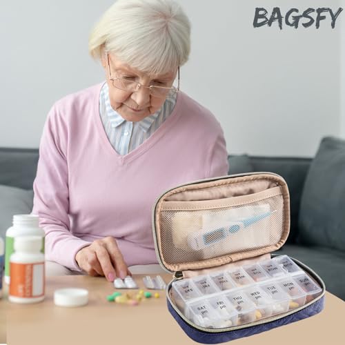 Image of BAGSFY Pill Organizer Case 2 Times a Day- Weekly Medicine Organizer Travel Pill Box with Removable 7 Day Medicine Case Container for Fish Oil, Vitamin, Supplement