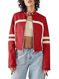 Saodimallsu Women’s Faux Leather Jackets Zip Up Stand Collar Cropped Motocross PU Coats