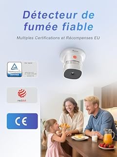 Heiman Mini détecteur de fumée, Batterie Amovible - Durée de Vie de 10 Ans (Batterie Incluse), Prix Reddot/CE/en 14604, Mondial photoélectrique détecteur de fumée pour Maison/Magasin/Société/École