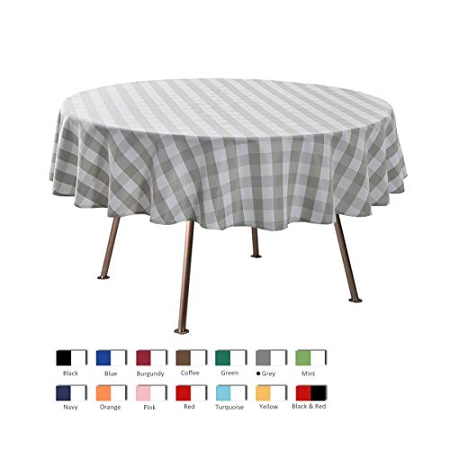 Maxmill MM-ATLAS-GREY WHITE-70 Round Checkered Tablecloth Spillproof Wrinkle Free Heavy Weight Gingham Table Cloth thumb #2