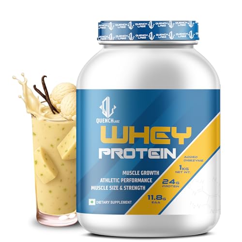 Image of QUENCHLABZ Whey Protein Powder - 1KG Vanilla | 24g Protein, 11.8g EAA, Added Digezyme | Supports Muscle Growth, Recovery & Performance | Best Whey Protein for Weight Loss & Lean Muscle Mass