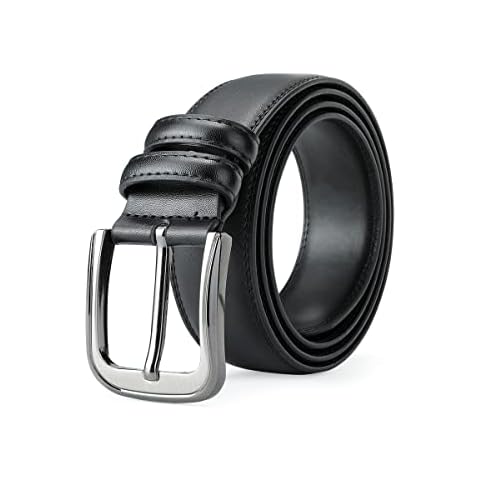 TEAMMAO Mens Belt 33" - 71" Plus Size Leather Waist Belt Business Casual Work Jeans Black Belts 1.49 Inch Wide. (Black, Waist:53"-55") Cover