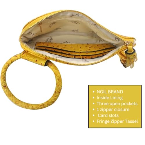 Image of NGIL Faux Leather Mini Wristlet Purse | Women's Handbag, Fashion Wristlet Wallet, Compact Everyday Purse with Fringe Tassel