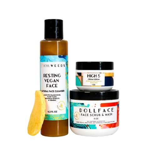 3-Step Radiant Face Set, Best Selling Face Products Handmade by an Esthetician, Natural & Organic Ingredients, Skin Care Routine - Cleanser, Face Scrub & Mask, Face Cream Serum (8.5 oz Cleanser)