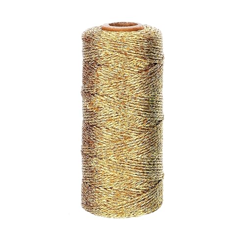 Hedayu 100m Gold String Twine for Crafts Decorative Metallic String Non Stretch Thread Cord Braided Metallic Cord for Crafts Hanging Christmas Ornaments & Cards Decoration Gift Wrapping